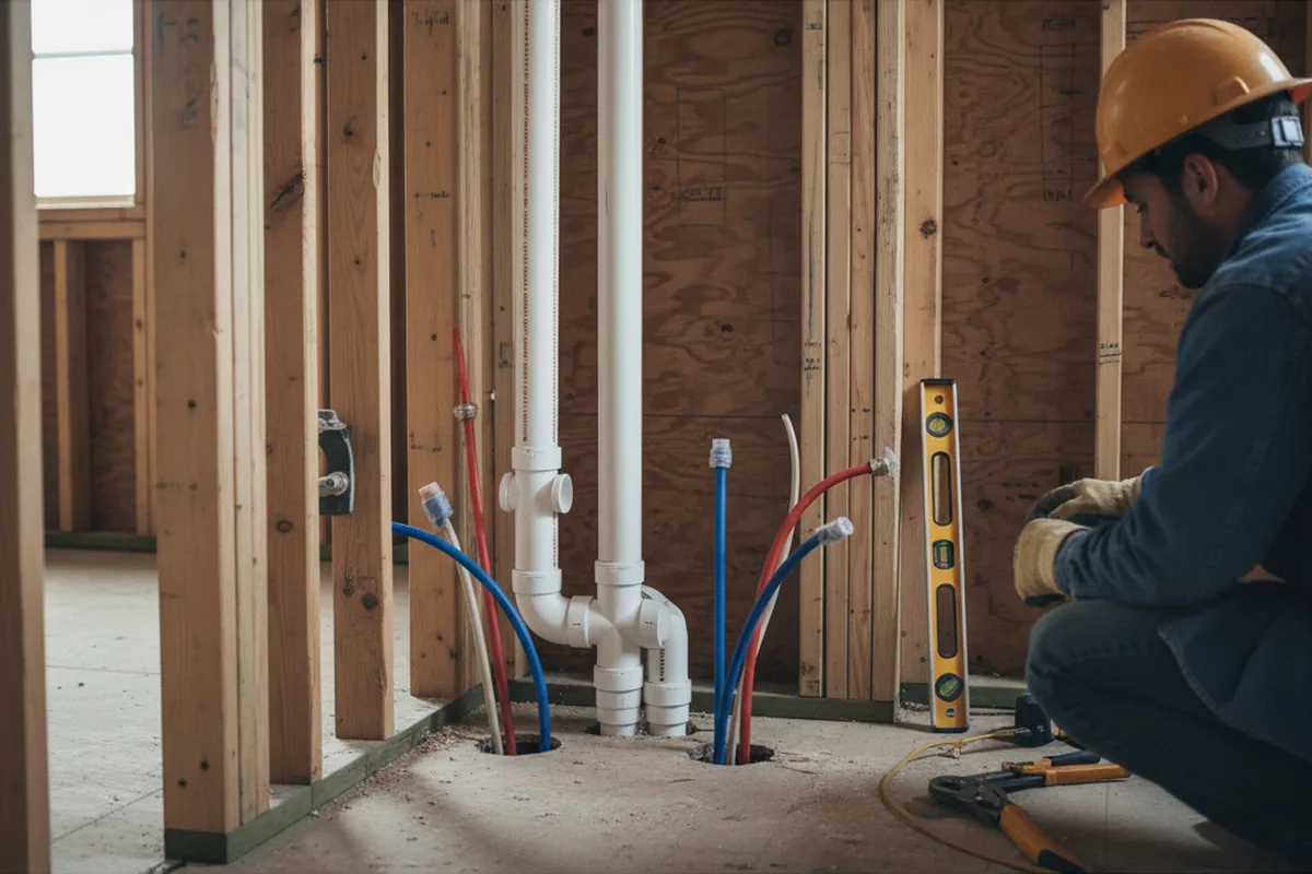 Drain and supply rough-in during Sump Pump Repair in Toccoa Falls